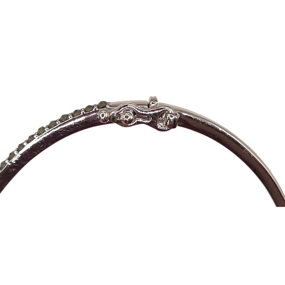 Silver Tone Hinged Bangle Bracelet with Marcasite Accents - Picture 3 of 5